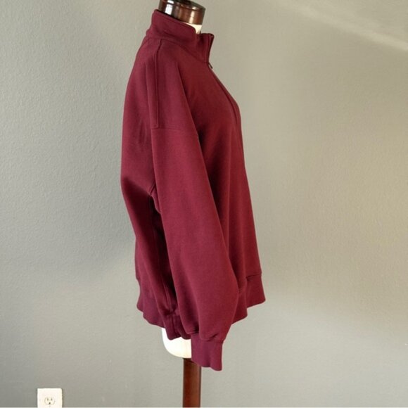Aritzia Red cozy sweat fleece Boyfriend 1/2 Zip mock neck Sweatshirt Sz XL Fall - Picture 3 of 9